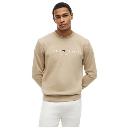 Tommy Hilfiger uomo felpa tommy logo senza cappuccio, beige (heathered pebble), xxl