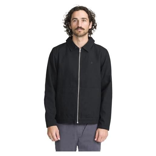 Volcom Camicia da uomo a maniche corte in tessuto agitato con bottoni, nero, XL