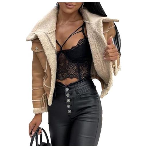 CRITOR giubbotto bomber in montone sintetico da donna. Giubbotto corto da moto foderato in sherpa. Cappotti invernali caldi in lana d'agnello