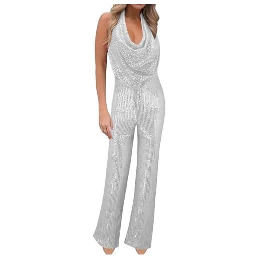 Generico tuta jumpsuit donna cerimonia pantaloni da tuta da donna moda pagliaccetti senza manica scollo a v playsuit con tasche tinta unita tuta intera donna elegante chic rompers tute lungo da sera interi