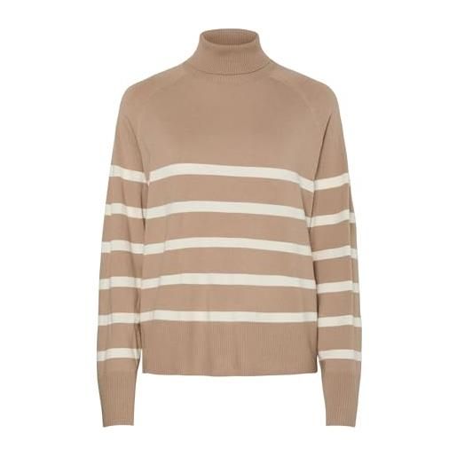 PIECES maglione da donna pcsia ls rollneck knit noos bc, silver mink/strisce: bianco, l