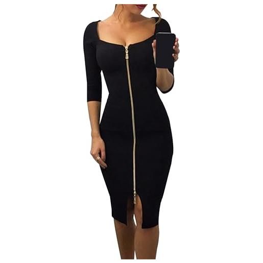 ZICUE abito da donna a vita alta con maniche a 3/4 vestito aderente classico abito aderente con scollo quadrato bianco s