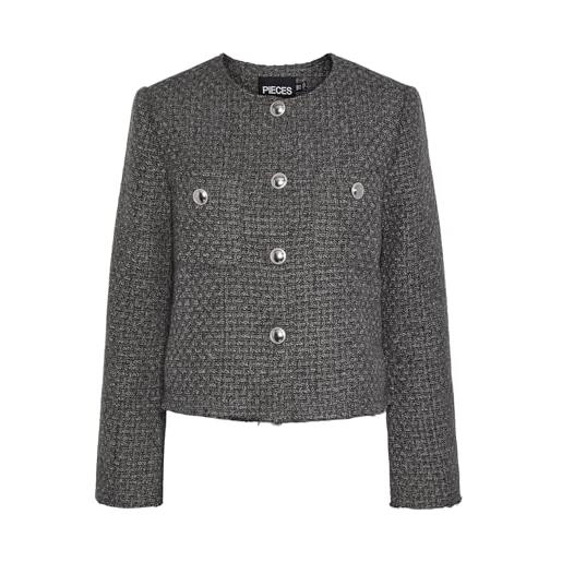 PIECES pcnua ls boucle jacket pa, grigio scuro mélange, s