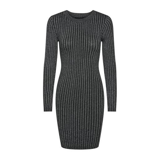 PIECES pccrista ls neck knit dress abito lavorato a magli, black/detail: silver lurex, m donna