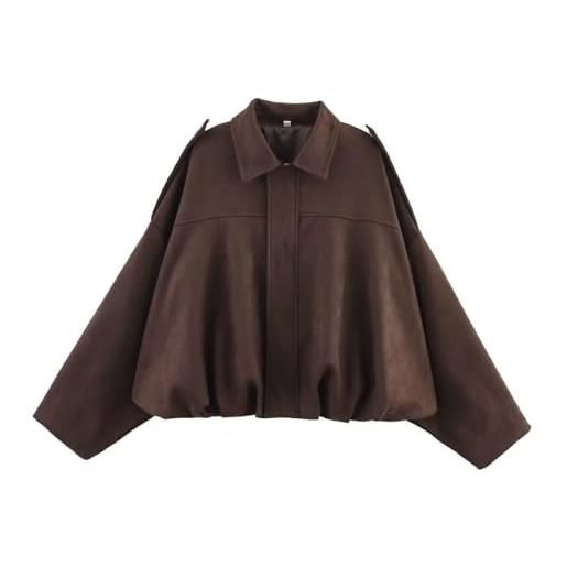 Odizli giacca camoscio donna primavera autunno oversized suede giacca bomber, caffè, xs
