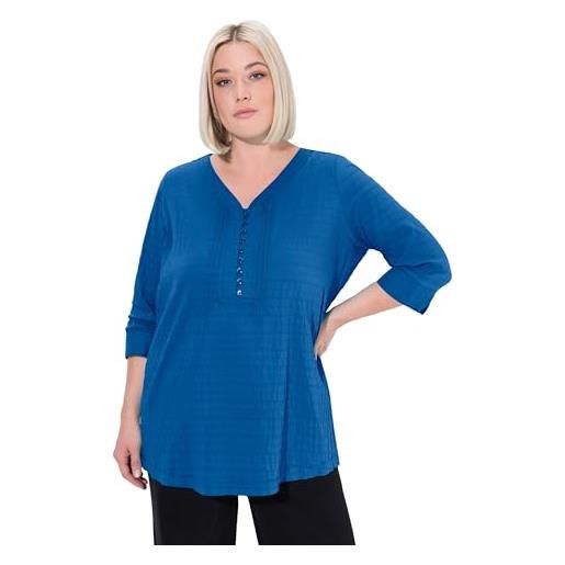 Ulla Popken tunica con increspatura a bolle, scollo a cuore e maniche a 3/4 turchese scuro 54+ 797450740-54+