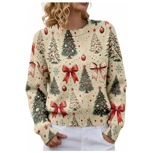 Generic maglioni natalizi da donna uk albero di natale stampa grafica maglione lavorato a maglia da donna inverno caldo pullover maglioni moda girocollo maglione natalizio leggero maniche lunghe top larghi