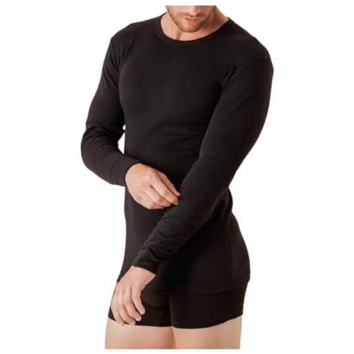 SalGiu maglia intima uomo (2 pezzi) 100% caldo cotone manica lunga felpata girocollo invernale bianca blu nera grigia (it, testo, xxl, regular, regular, 2 nere)