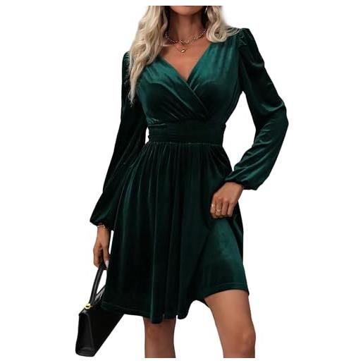 Yutila abito in velluto da donna con scollo a v e maniche lunghe - elegante abito da festa, da cocktail, da sera per autunno & inverno, nero , m