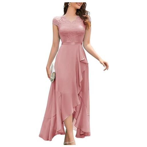 Bbonlinedress abito da sera elegante per matrimonio scollatura a v pizzo chiffon hi-lo damigella d'onore partito prom dress long blush 2xl