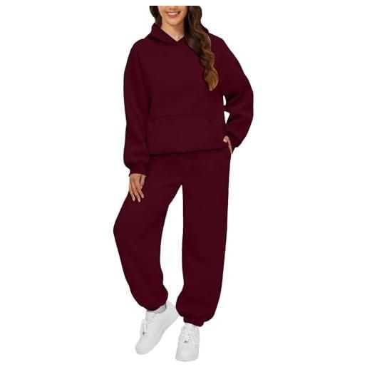 Laquieio 2025 tuta donna completo inverno originale, tuta taglia grande 2 pezzi tuta morbida e confortevole felpa con maniche lunghe e pantaloni sportivi fitness corsa jogging set, vino, 3xl