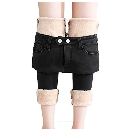 DAIHAN jeans imbottiti da donna pantaloni invernali a vita alta jeans caldo jeans foderati in pile pantaloni in denim termica jeans dritti elasticizzati aderenti, blu grigio, 3xs