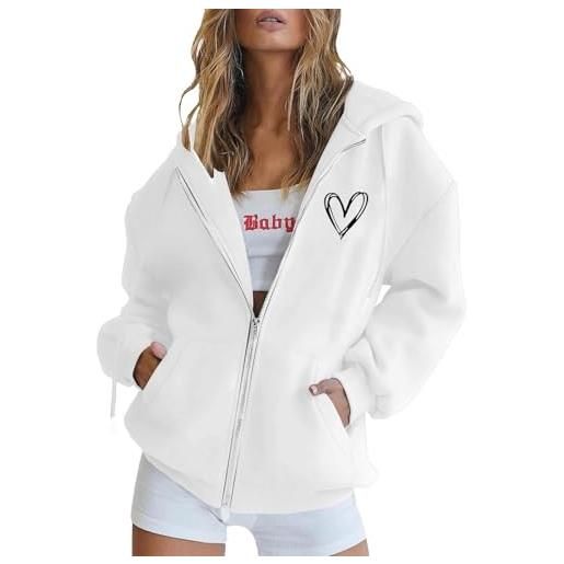 Generisch il mio account maglione con cappuccio e felpa casual da donna con cerniera, maniche lunghe, tasca e coulisse, giacca in pile per uso quotidiano donna primavera elegante, caffè, xl
