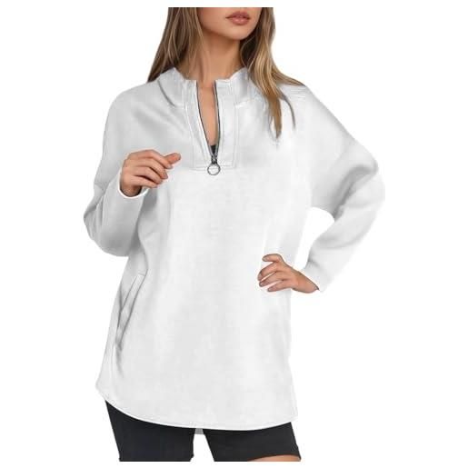 Generisch felpa con cappuccio da donna con cerniera e mezza zip, da donna, con scollo alto, chiusura lampo, maglione natalizio da donna, nero , l