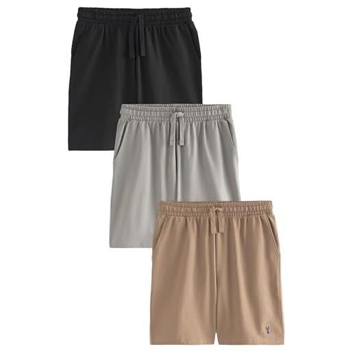 NEXT uomini confezione da 3 shorts leggeri 100% cotone nero/grigio/marrone chiaro l