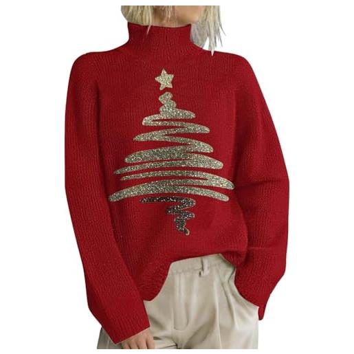 shownicer maglione donna a collo alto pullover natalizia felpa manica lunga christmas sweatshirt invernale natale felpa b nero l
