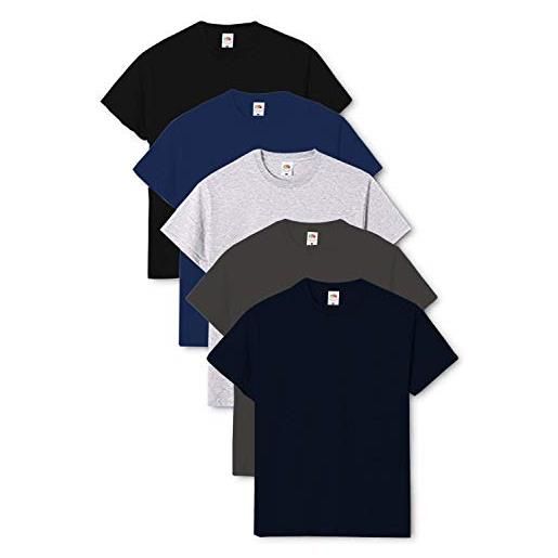 Fruit of the Loom valueweight maglietta a maniche corte (confezione da 5) da uomo, nero/blu marino/grigio cinato/grafite chiaro/blu marino profondo. , xl
