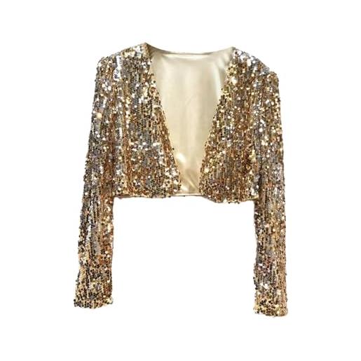 Generico coprispalle donna elegante curvy giacca corta brillante bolero paillettes cardigan glitter copri spalle aperto manica lunga crop tops corto per capodanno sera cerimonia cocktail cappotti