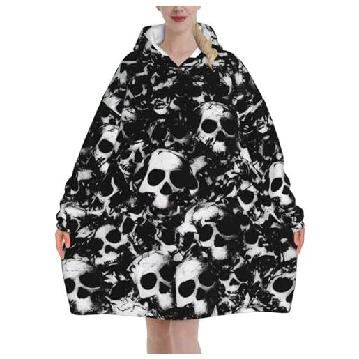 Sherpa Coperta Con Maniche E Cappuccio, In Morbida Flanella, Misura 120x80 Cm, Nero, Per Uomo E Donna, Con Tasche