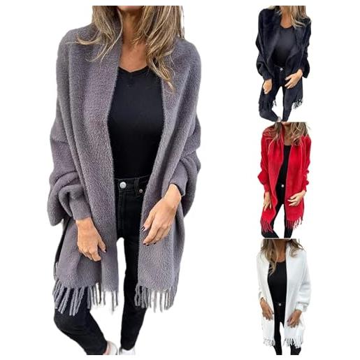 XUEJIANN poncho da donna invernale con maniche - poncho da donna, caldo cotone, morbido cashmere, elegante poncho con nappe, cappotto di lana, cardigan, cardigan lungo, colore: rosso, 5x-large
