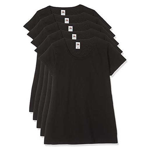 Fruit of the loom lady-fit valueweight tee, 5 pack, t-shirt donna, nero (black 36), 38 (taglia produttore: small)