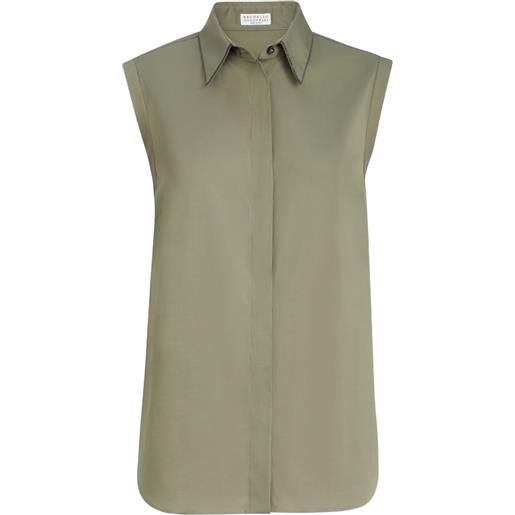 Brunello Cucinelli camicia smanicata in popeline - verde