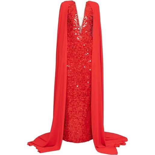 NISSA abito lungo con cristalli e paillettes - rosso