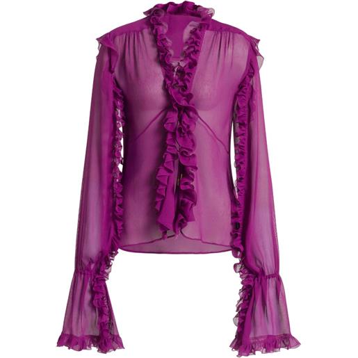 Alberta Ferretti blusa in seta con ruches - viola