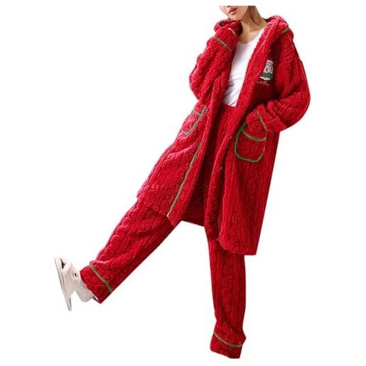 Generisch pigiama lungo da donna, con cappuccio, invernale, natale, pigiama con cappello, in pile ispessito, foderato, biancheria da notte, o rosso. , l