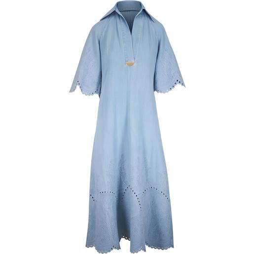 ZIMMERMANN abito midi con colletto in sangallo - blu