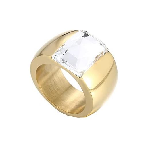 PAMTIER Anello a Fascia con Pietre Preziose Uomo Donna Gioielli in Acciaio Inossidabile Anniversario Comfort Fit Arancio Placcato Argento Misura 14