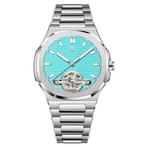 MEGIR Orologio Uomo Al Quarzo Cronografo – Cassa Tonneau Nera 42 Mm, Cinturino In Silicone Blu, Quadrante Con Data E Lancette Luminose, 2218 Blu - 4