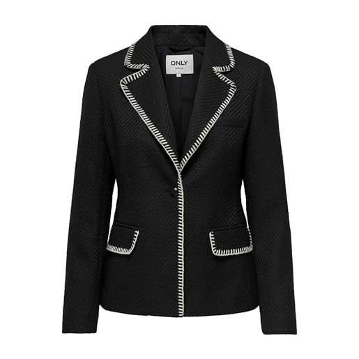 ONLY onlkari l/s boucle blazer tlr, nero/dettaglio: bianco stitch, 44 donna