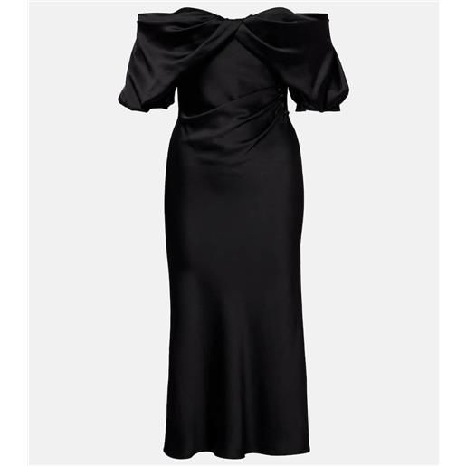 McQueen abito midi in raso con scollo bardot