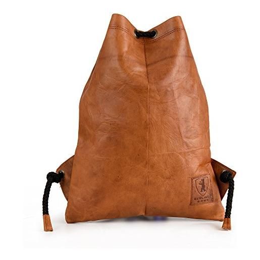 Berliner Bags sacca sportiva in vera pelle, turnbeutel con coulisse, zaino palestra e tempo libero per donna e uomo - marrone