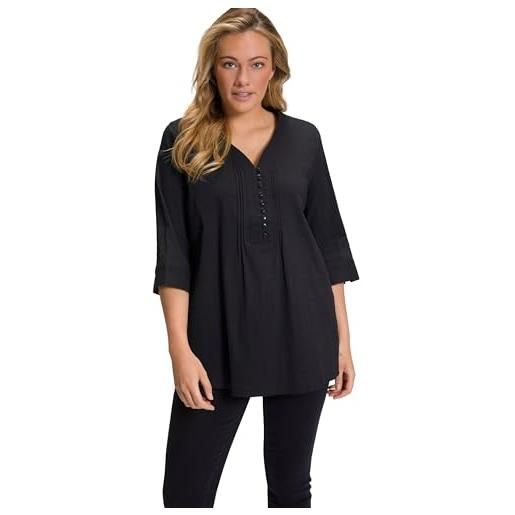 Ulla Popken tunica da donna, taglie forti, taglie forti, qualità bolle, maniche a 3/4, colore nero, 62-64, nero, 62-64