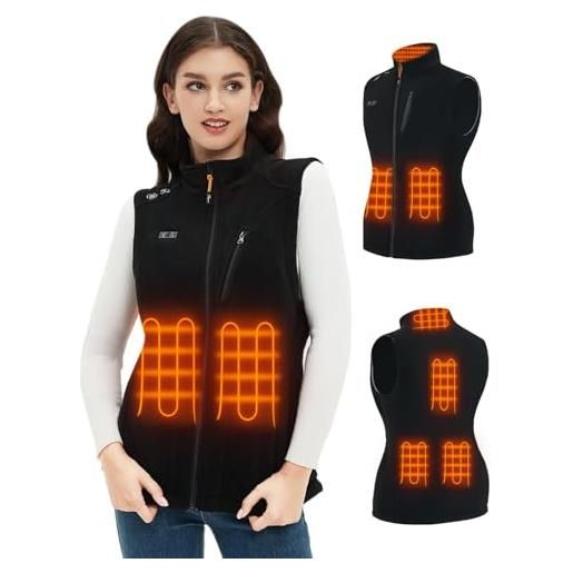 Telguua gilet riscaldato in pile per donna con batteria 10000mah 5 v, heated fleece vests in pile leggero con 3 livelli di temperatura/6 zone di riscaldamento, per attività all'aperto e campeggio