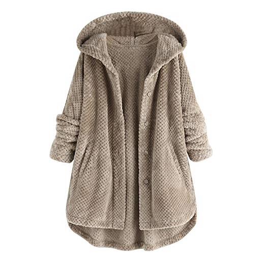 Vhersily donna cappotto in peluche curvy pullover sherpa vestaglia cardigan con tasche teddy outwear soffice hoodie taglie forti felpa coperta kimono fleece jacket manica lunga, per autunno e inverno