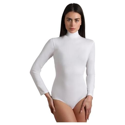 Lovable maglia manica lunga body con collo alto lupetto in tessuto thermaltech | cotone e viscosa elasticizzati, traspirante | maglieria donna, bianco, xl