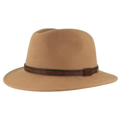 Hut Breiter breiter cappello in feltro per attività all'aria aperta, 100% lana, impermeabile e pieghevole, con rivestimento in pelle, per uomo e donna, marrone scuro. , 62