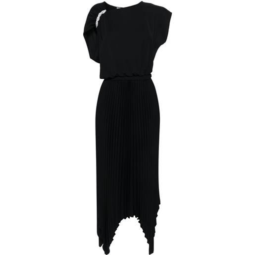 NISSA abito lungo asimmetrico plissettato - nero