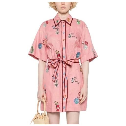 DSAoTeng abito da donna a maniche corte con motivo floreale, estivo, vintage, bohémien, stampa graffiti, abito midi con scollo a polo colorato, abbottonatura con lacci, abito casual tropicale, poker, l