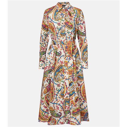 Etro abito midi in cotone con stampa paisley