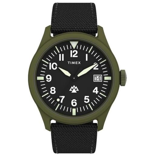 Timex Orologio Uomo Analogico Quarzo TW2V55000 - Cinturino In Tessuto Nero, Funzione Data E Lancette Luminose
