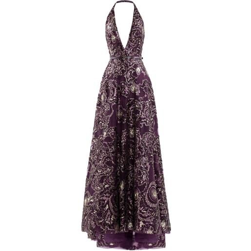 Saiid Kobeisy abito lungo con ricamo - viola