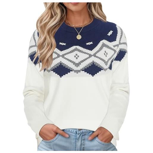Rapbin maglioni da donna uk vintage fairisle a manica raglan con girocollo, maglioni casual leggeri da donna, m