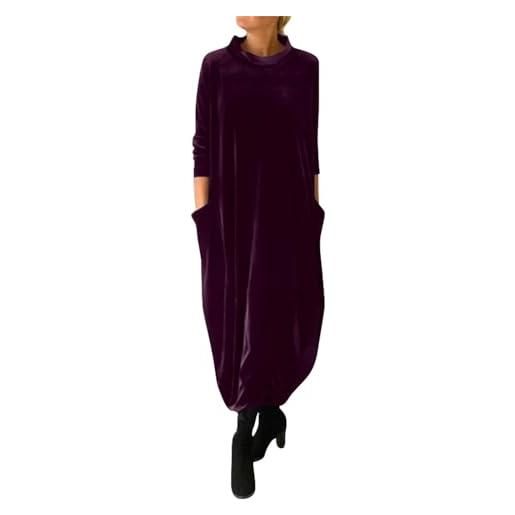 Generisch abito da donna in velluto a maniche lunghe, con tasche, alla moda, alla linea, lilla, s