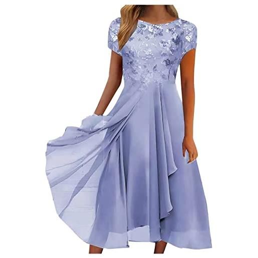 Generic abito da sera da donna lungo, estivo con orlo a volant, abito da cocktail elegante in chiffon e pizzo, abito avvolgente, abito da ballo festivo, linea a, abito da ospite di nozze, abiti da damigella d