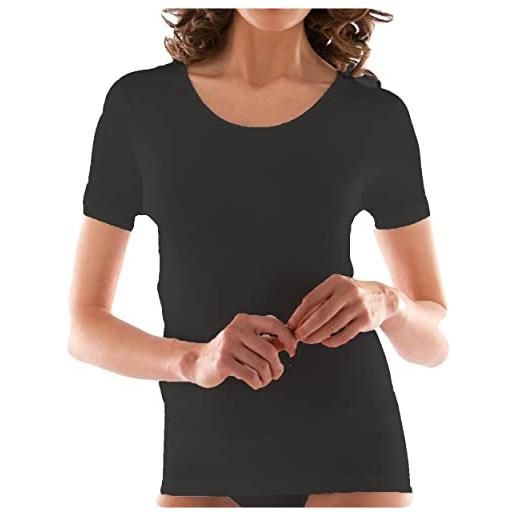 NOTTINGHAM 3 Maglie Donna Manica Lunga In Cotone Interlock - Modello Nuvola Caldo, Taglie Forti Dalla 2/S Alla 7/XXXL (Nero)