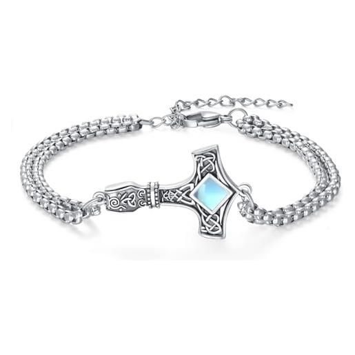 Bracciale Uomo E Donna Martello Di Thor – Argento 925 Con Nodo Celtico E Rune Nordiche | Gioiello Vichingo Regalo Donna E Ragazzo